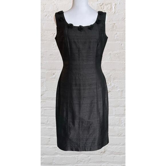 Karen Warren Black Sleeveless Raw Silk Cocktail Event Dress Sz 6 8 Wedding Guest - Picture 2 of 9